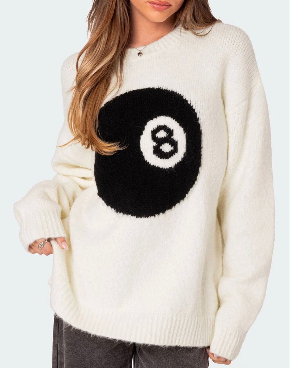 Edikted 8 Ball Oversized Knit Sweater Cream Black Size Small